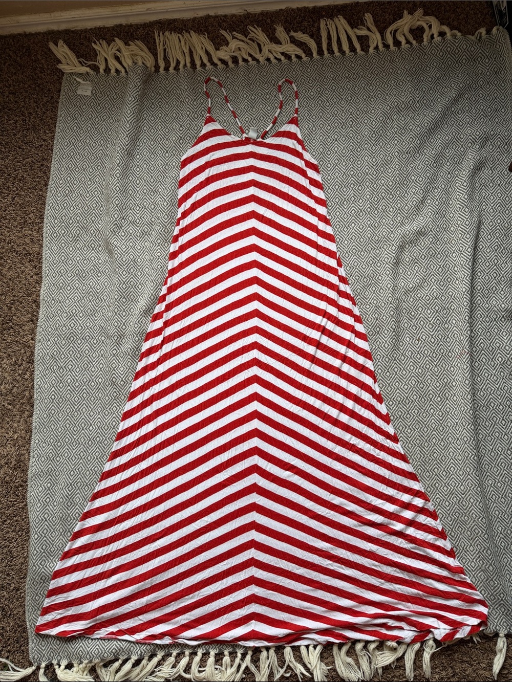 Old Navy Red and White Striped Maxi Dress